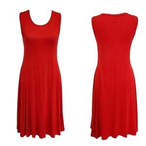 Style & Co Red A-Line Swing Dress Sleeveless Scoop Neck Large Rayon Summer Dress